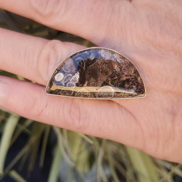 New Turritella Agate Fossil 925 Silver Ring. - Picture 4 of 12